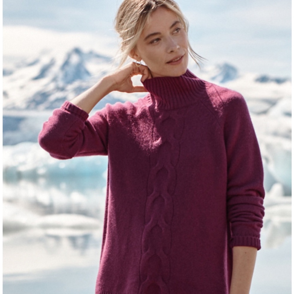 Garnet Hill Cable-Detail Cashmere Tunic Sweater- Scarlet Red Size S(4-6)